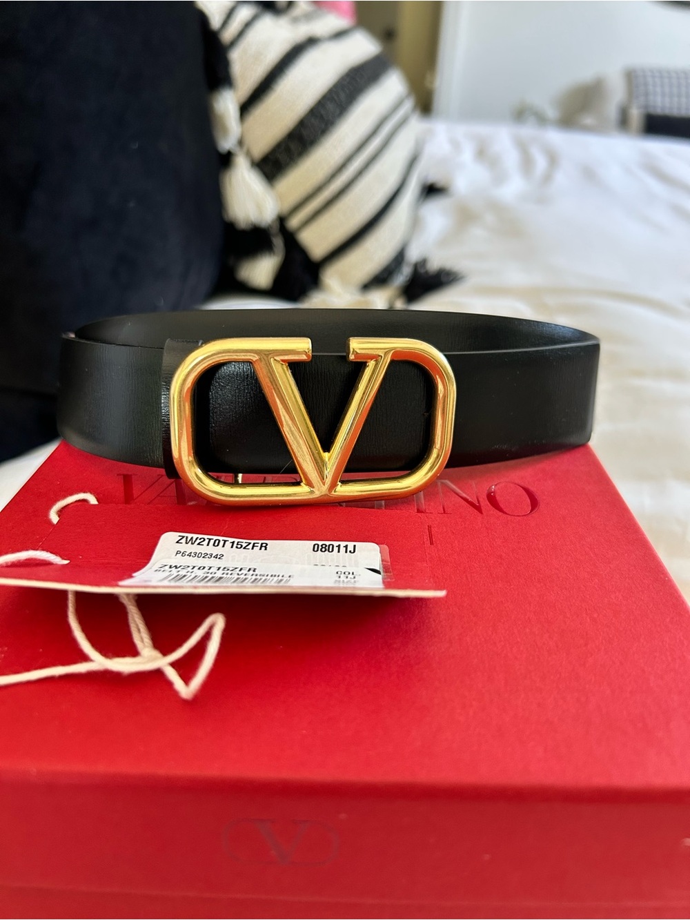 Valentino Reversible Black Brown Leather Belt with Gold V Buckle